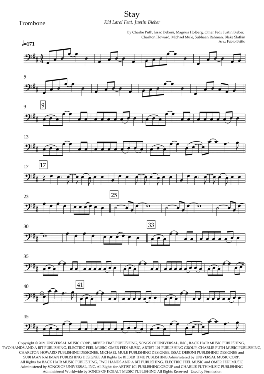 Stay Stay Trombone Solo scores gallery preview page 1