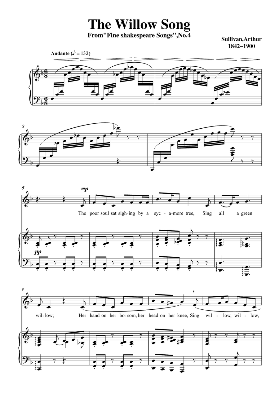 Sullivan-The Willow Song in F Major, for Voice and Piano Piano, Vocal scores gallery preview page 3