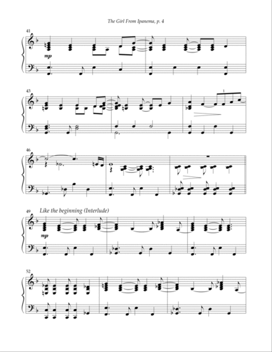 The Girl From Ipanema (garôta De Ipanema) Piano Solo scores gallery preview page 4