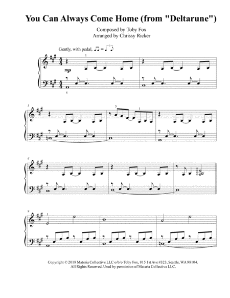 You Can Always Come Home from "Deltarune" - intermediate piano image number null