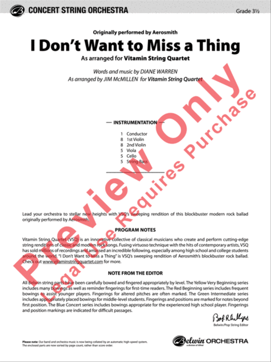 I Don't Want to Miss a Thing String Orchestra scores gallery preview page 2