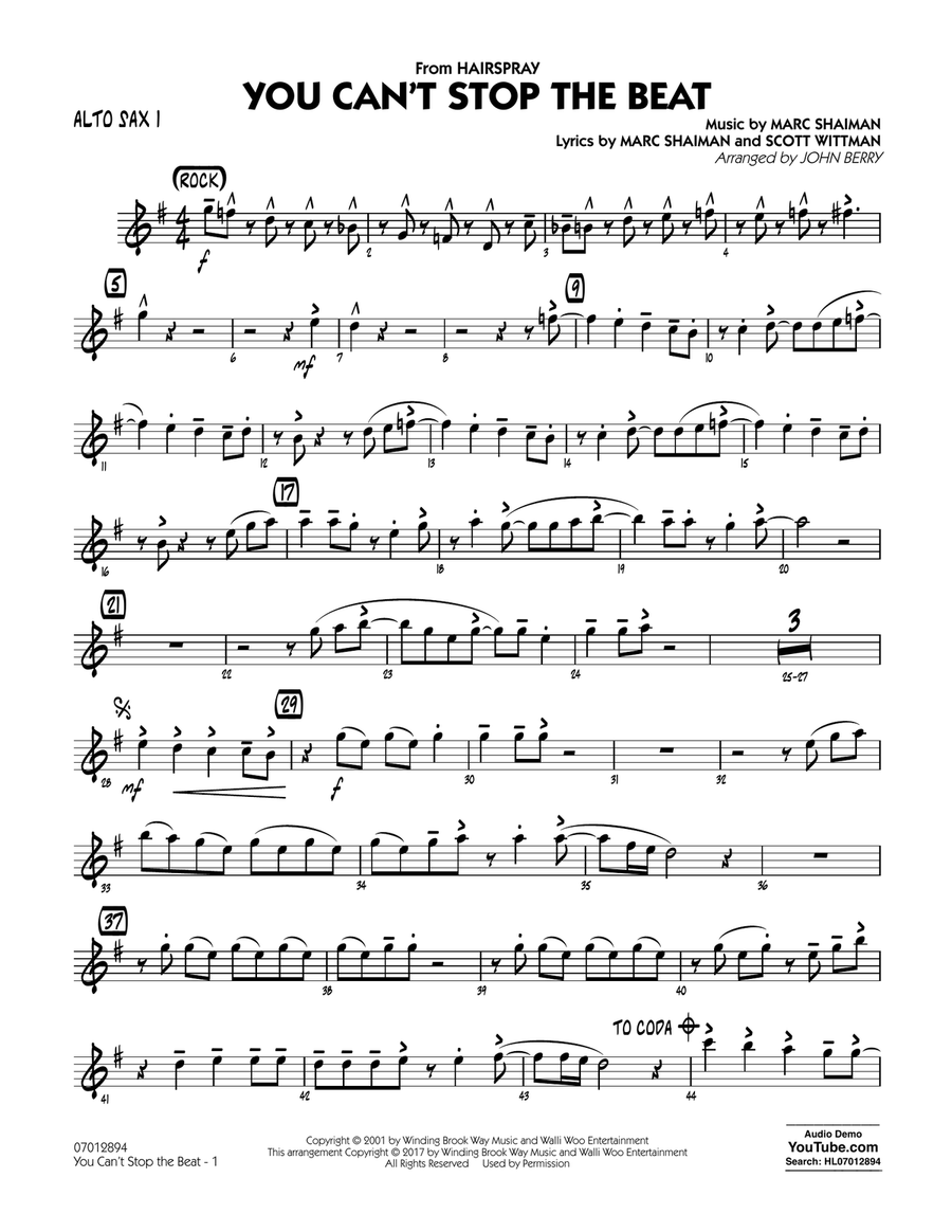 You Can't Stop the Beat (from Hairspray) - Alto Sax 1 Jazz Ensemble scores gallery preview page 1