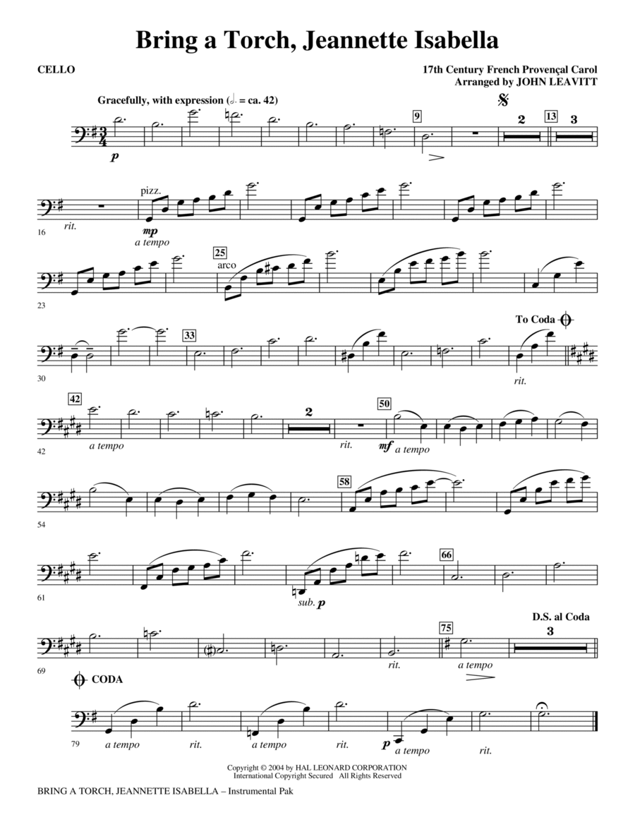 Bring a Torch, Jeanette Isabella - Cello Choir scores gallery preview page 1