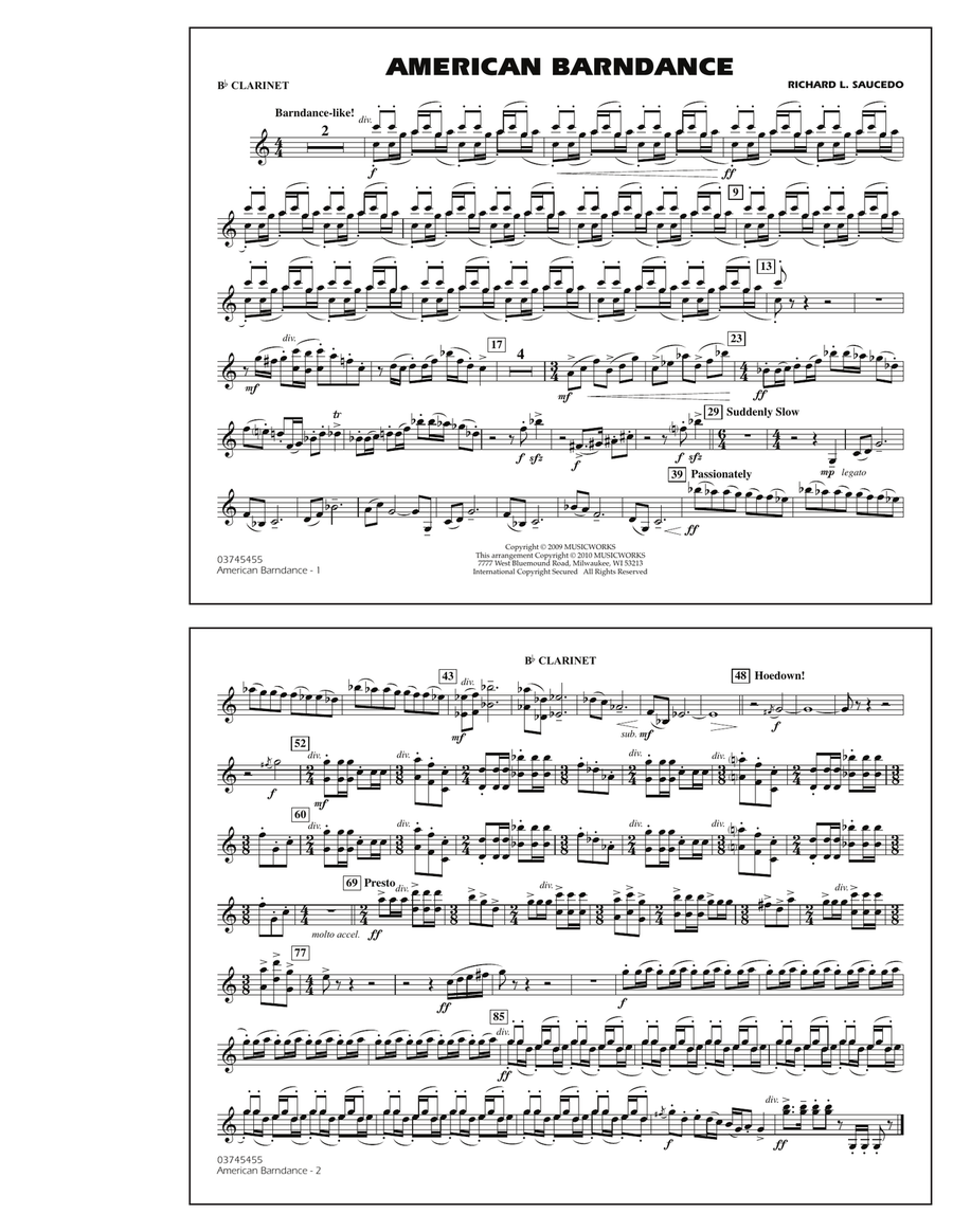 American Barndance - Bb Clarinet Marching Band scores gallery preview page 1