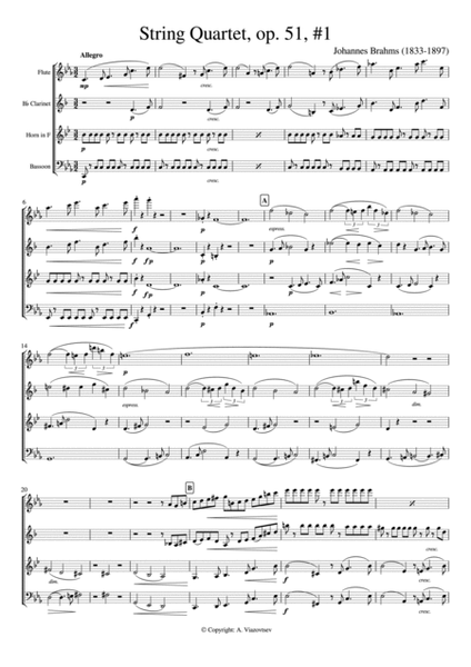 Brahms String Quartet #1, op. 51