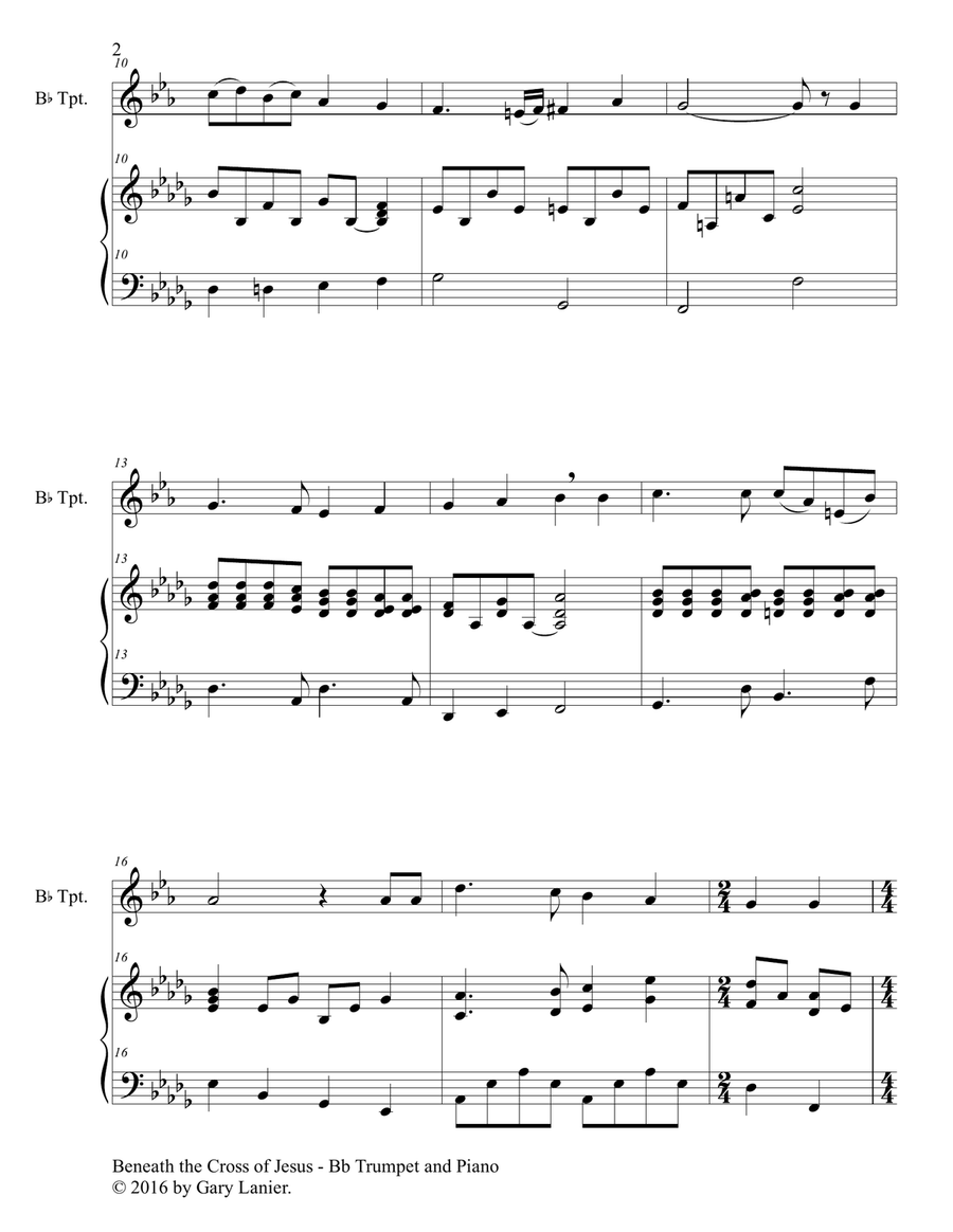 Gary Lanier: BENEATH THE CROSS OF JESUS (Duet – Bb Trumpet & Piano with Parts) Gary Lanier: BENEATH THE CROSS OF JESUS (Duet – Bb Trumpet & Piano with Parts) Trumpet Duet scores gallery preview page 3