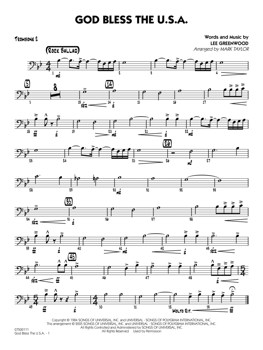 God Bless the U.S.A. (arr. Mark Taylor) - Trombone 2 Jazz Ensemble scores gallery preview page 1