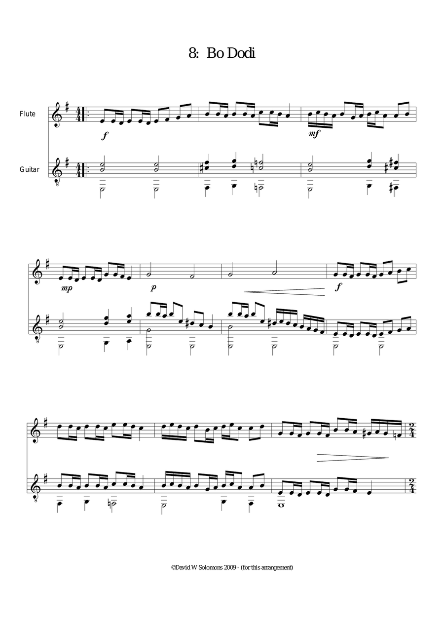 Bo dodi (Come, my belovèd) for flute and guitar Flute scores gallery preview page 1