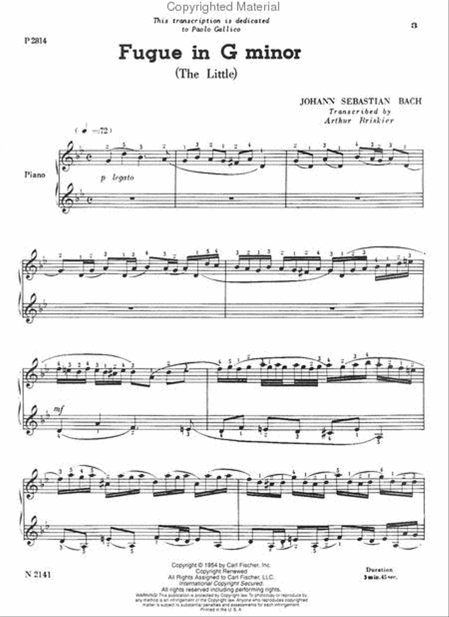 Fugue in G Minor (The Little) Piano Solo scores gallery preview page 2