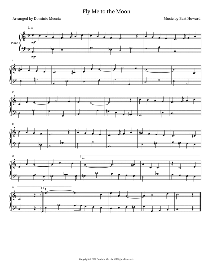 Fly Me to the Moon Easy Piano scores gallery preview page 1