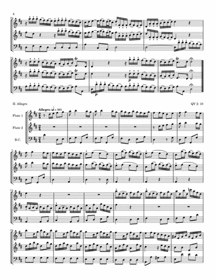 Quantz Trio Sonata in D Major for Flute, Violin (or Second Flute) and Continuo, QV 2:10 image number null