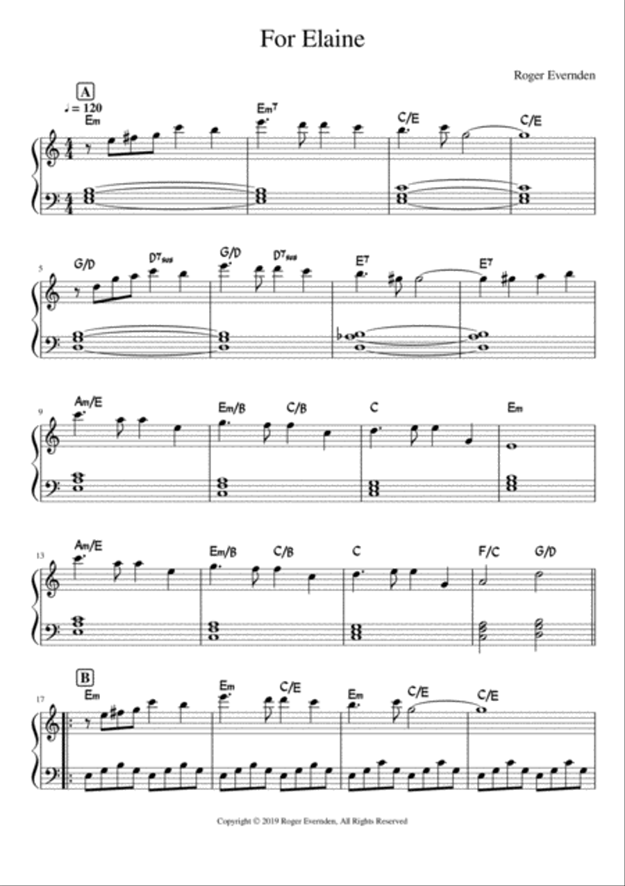 For Elaine Piano Solo scores gallery preview page 1