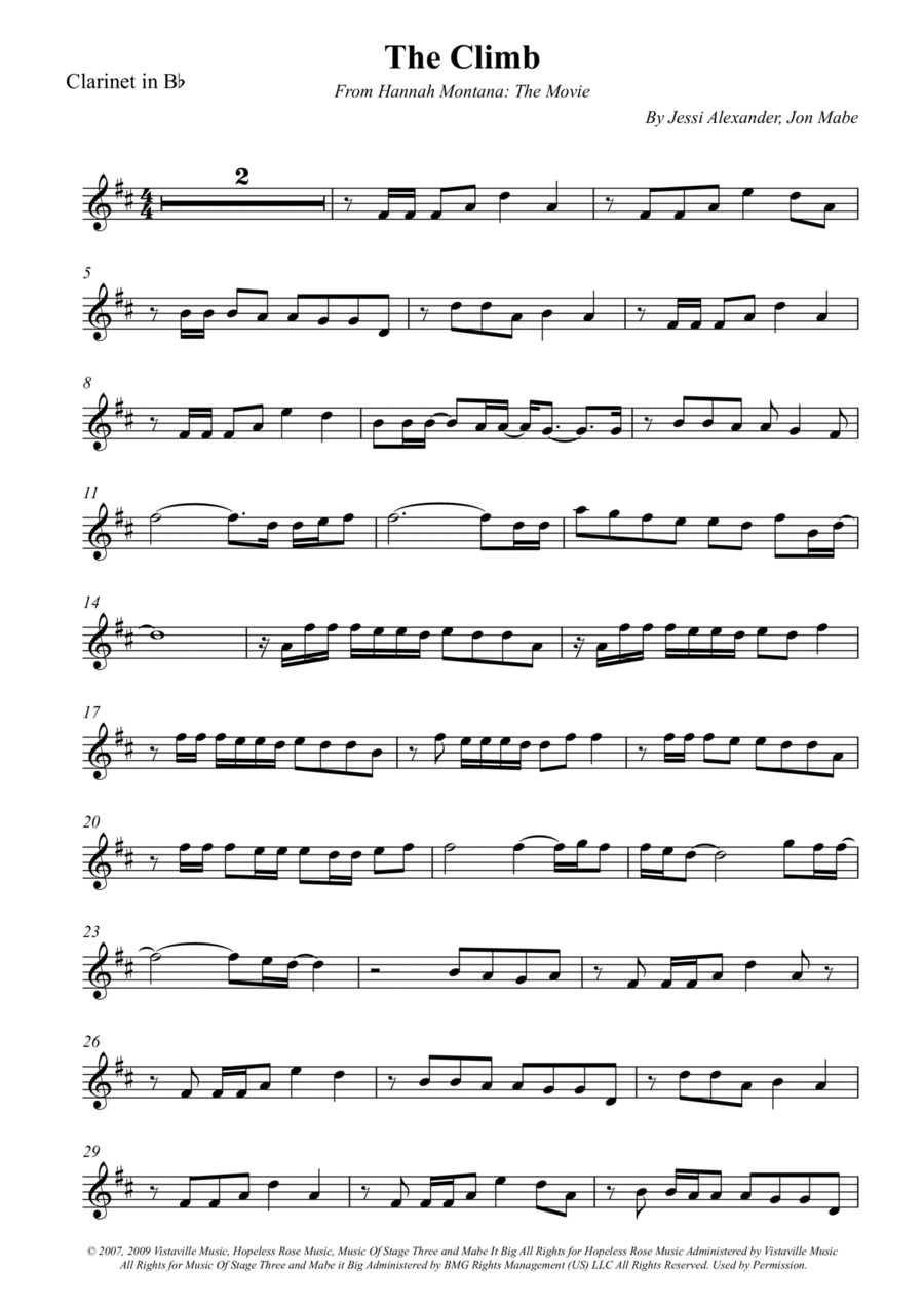 The Climb B-Flat Clarinet scores gallery preview page 1