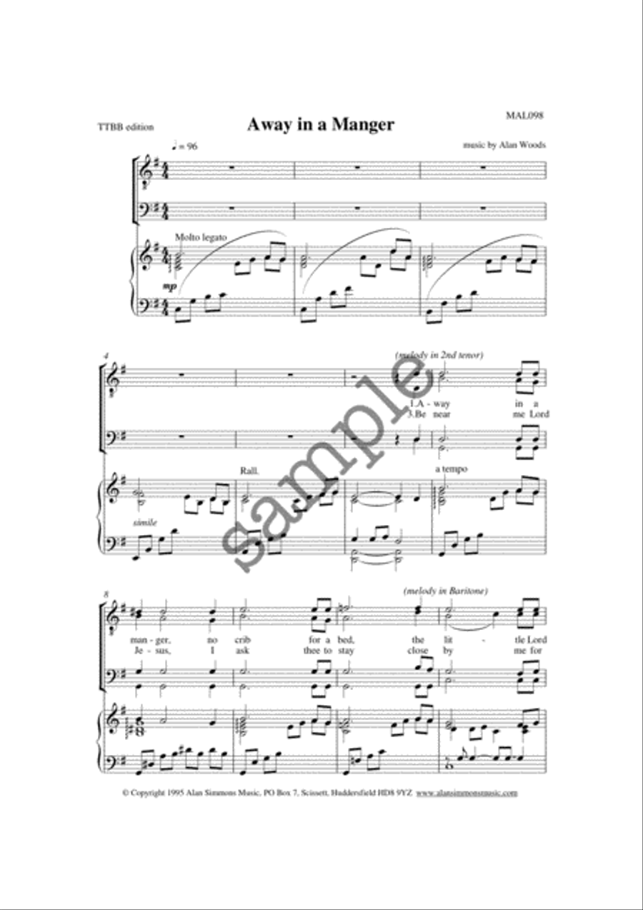 Away in a Manger TTBB scores gallery preview page 1