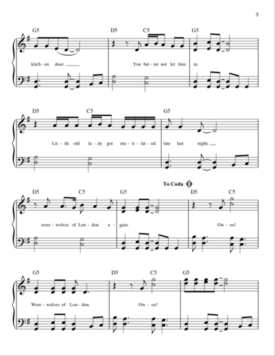 Werewolves Of London Easy Piano scores gallery preview page 3