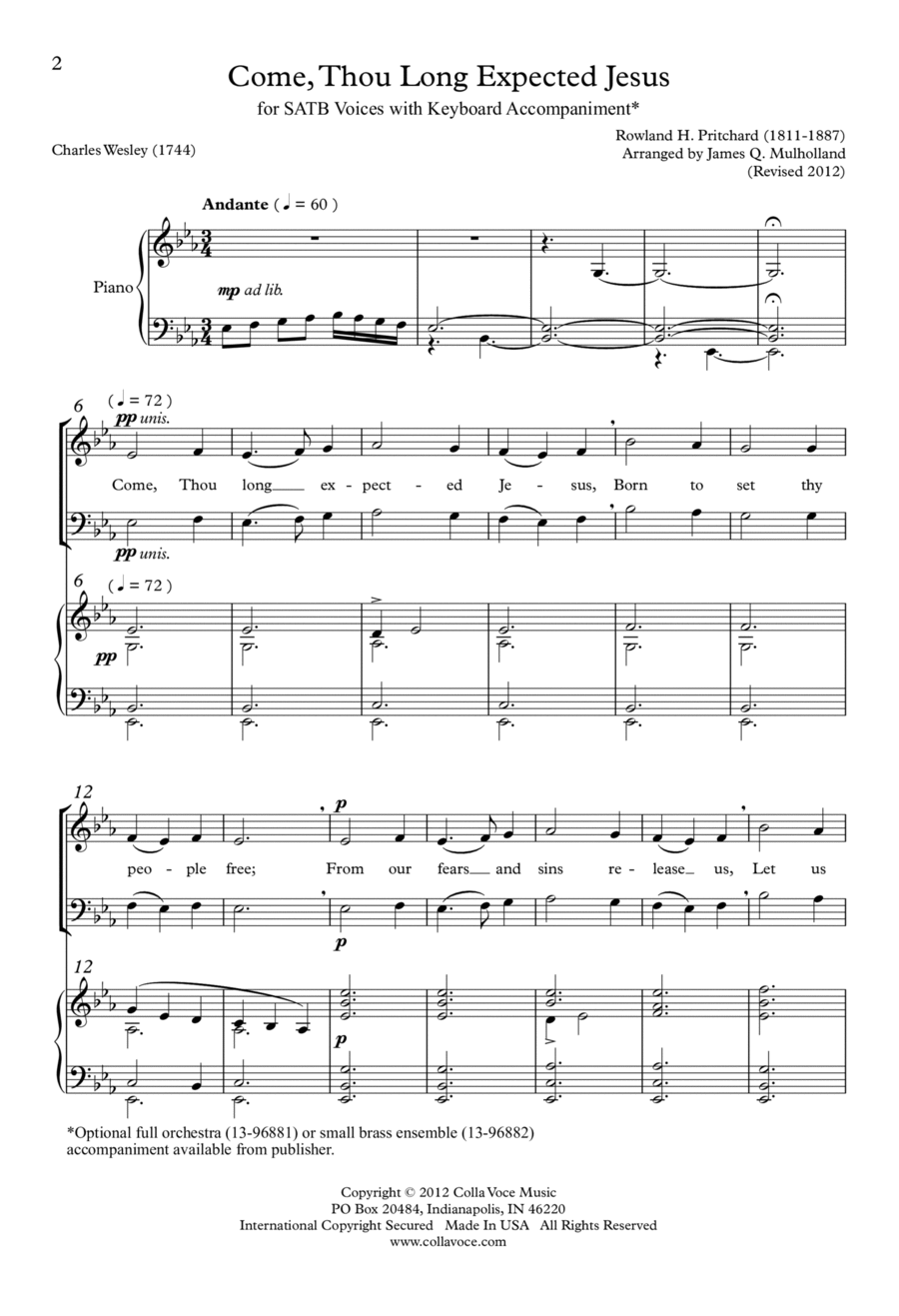 Come, Thou Long Expected Jesus 4-Part scores gallery preview page 1