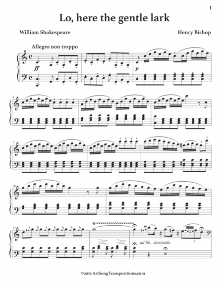 BISHOP: Lo, here the gentle lark (transposed to C major)