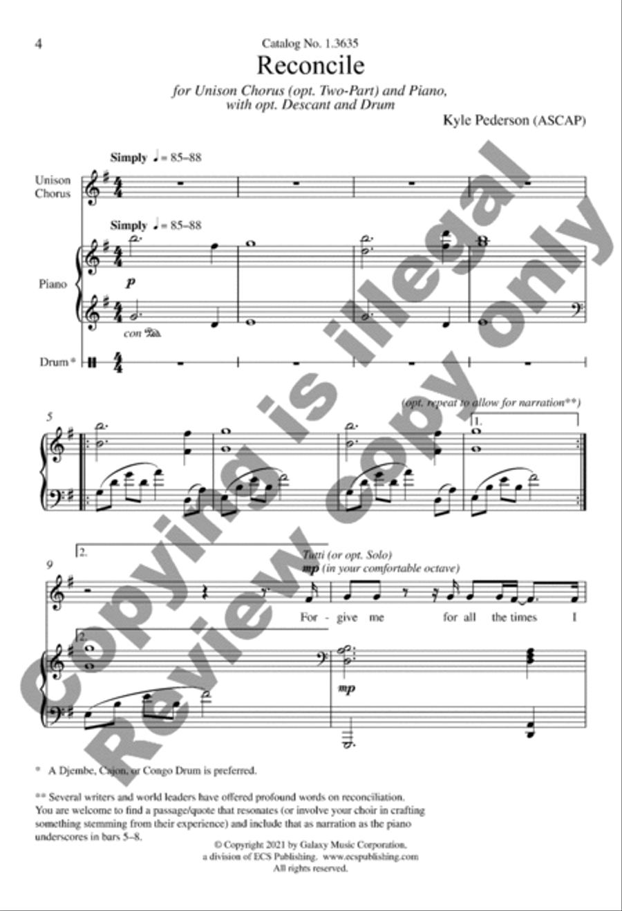 Reconcile Unison Choir scores gallery preview page 4