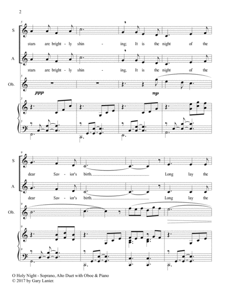 O HOLY NIGHT (Soprano, Alto Duet with Oboe & Piano - Score & Parts included) image number null