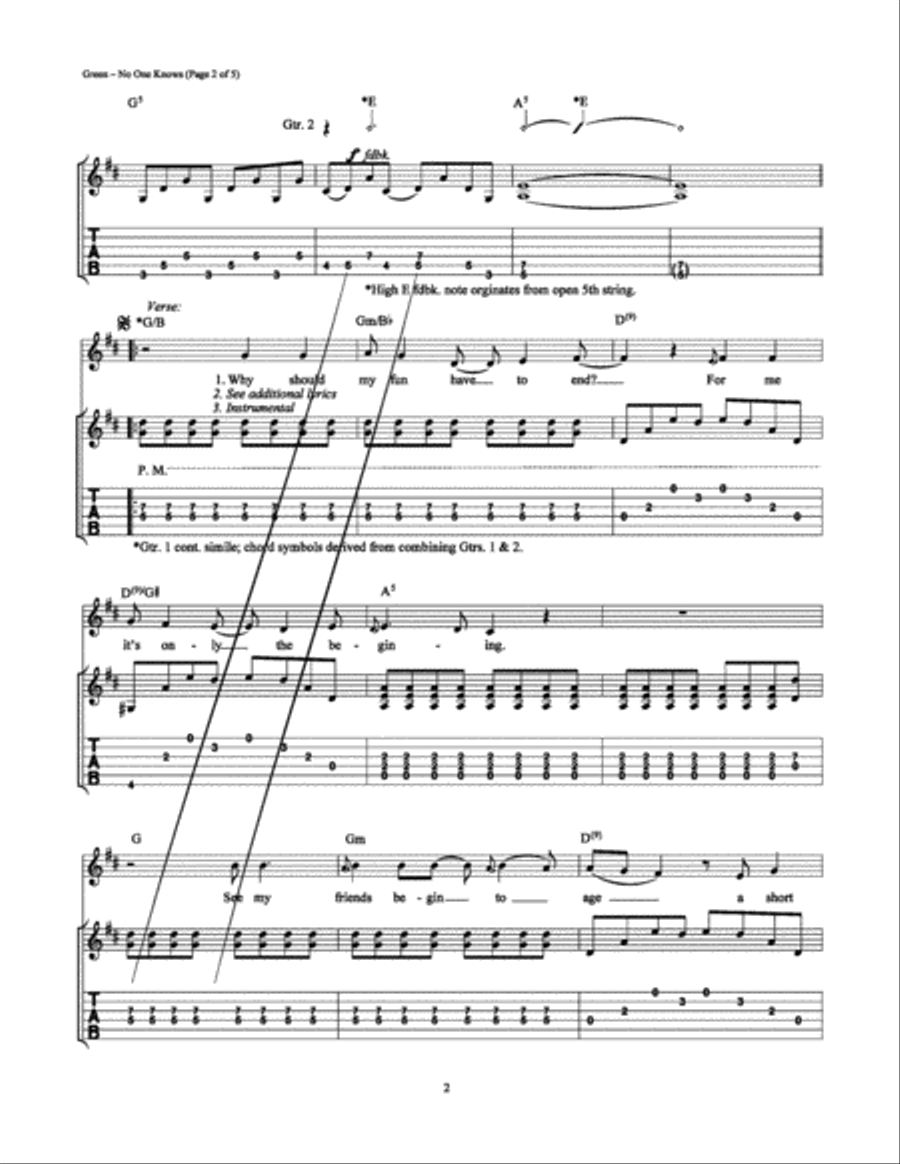 No One Knows Electric Guitar scores gallery preview page 2