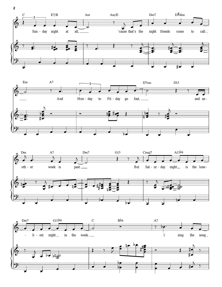 Saturday Night (Is The Loneliest Night Of The Week) Piano, Vocal scores gallery preview page 2