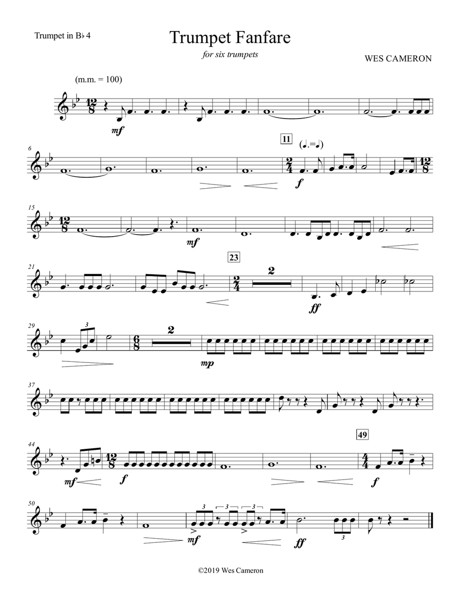 Trumpet Fanfare for six trumpets Brass Ensemble scores gallery preview page 4