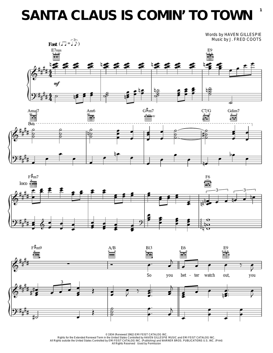 Santa Claus Is Comin' To Town Piano, Vocal, Guitar scores gallery preview page 1