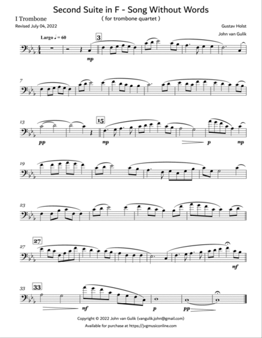 Second Suite in F - Song Without Words - Trombone Quartet Trombone Quartet scores gallery preview page 4