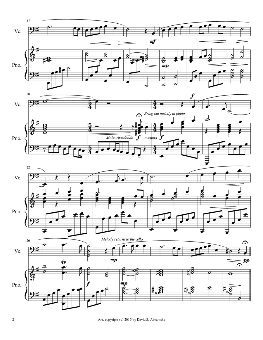 The God of Abraham Praise (arr. for cello and piano) Piano scores gallery preview page 2