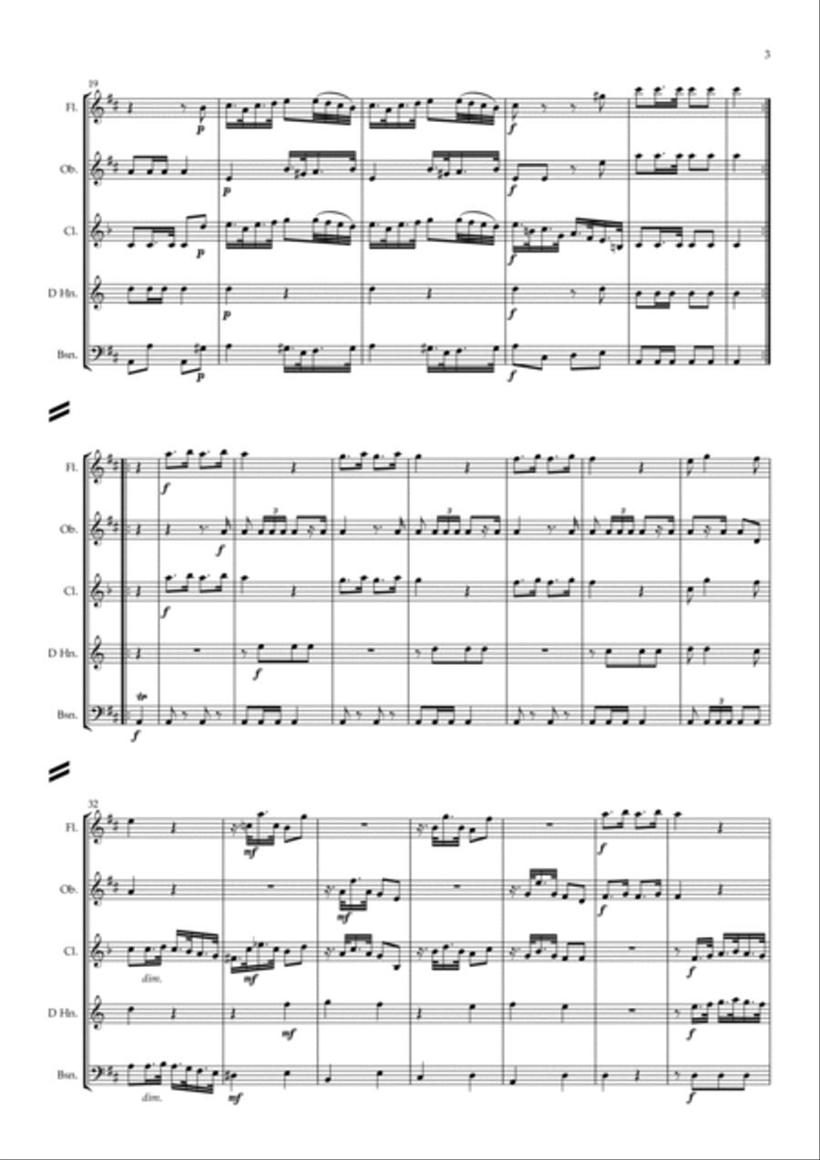 Leopold Mozart: Divertimento Militaire (Military Divertimento in D) (Complete) - wind quintet Woodwind Quintet scores gallery preview page 3