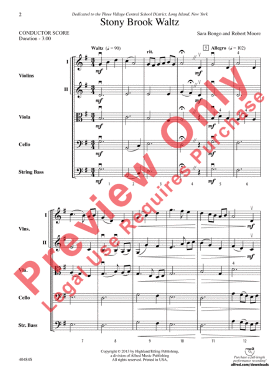 Stony Brook Waltz String Orchestra scores gallery preview page 3