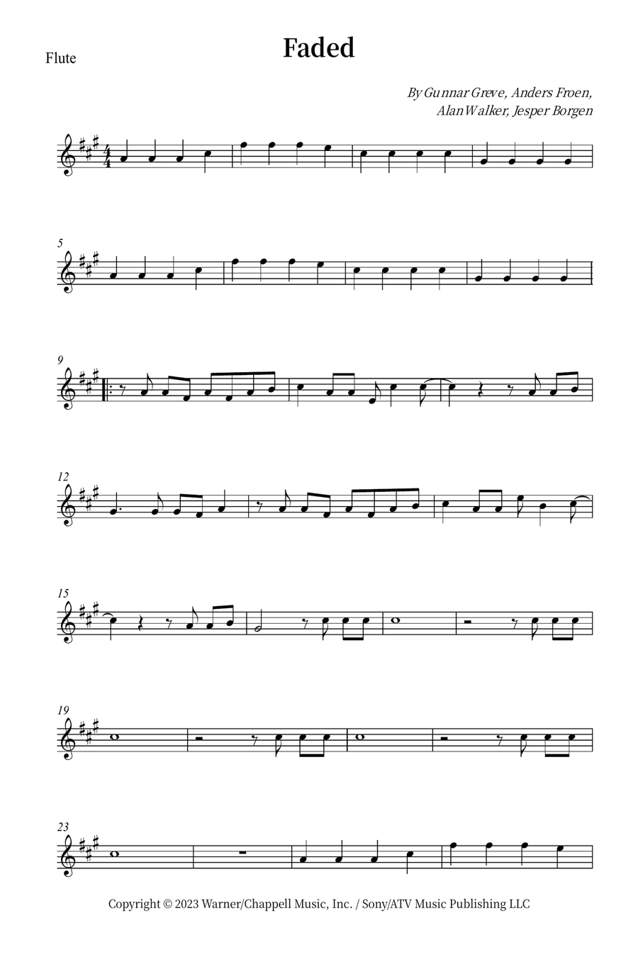 Faded Flute Solo scores gallery preview page 1