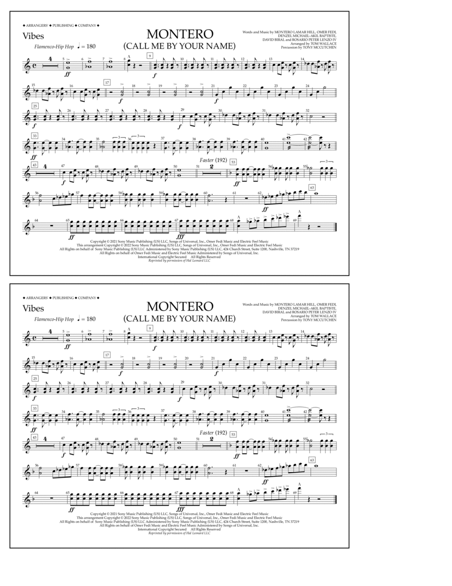 Montero (Call Me By Your Name) (arr. Tom Wallace) - Vibes Marching Band scores gallery preview page 1