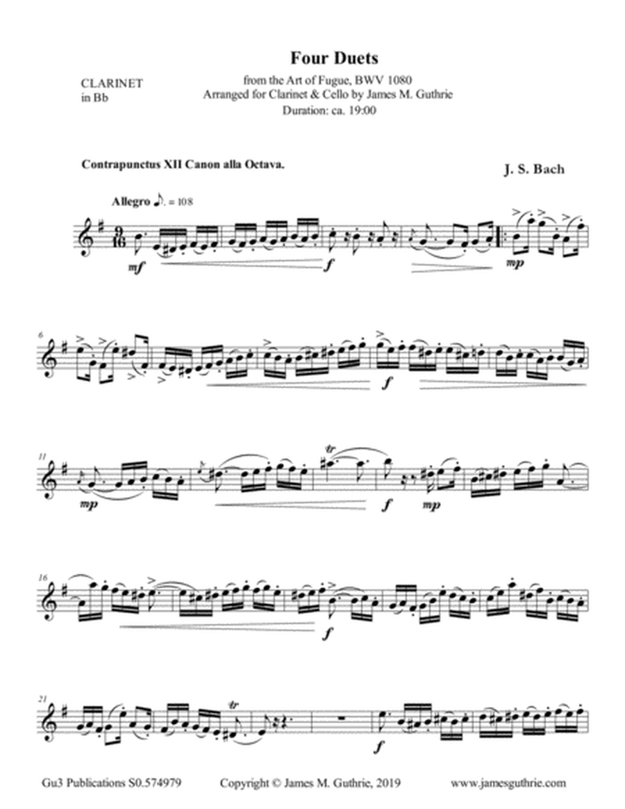 Bach: Four Duets from the Art of Fugue for Clarinet & Cello image number null