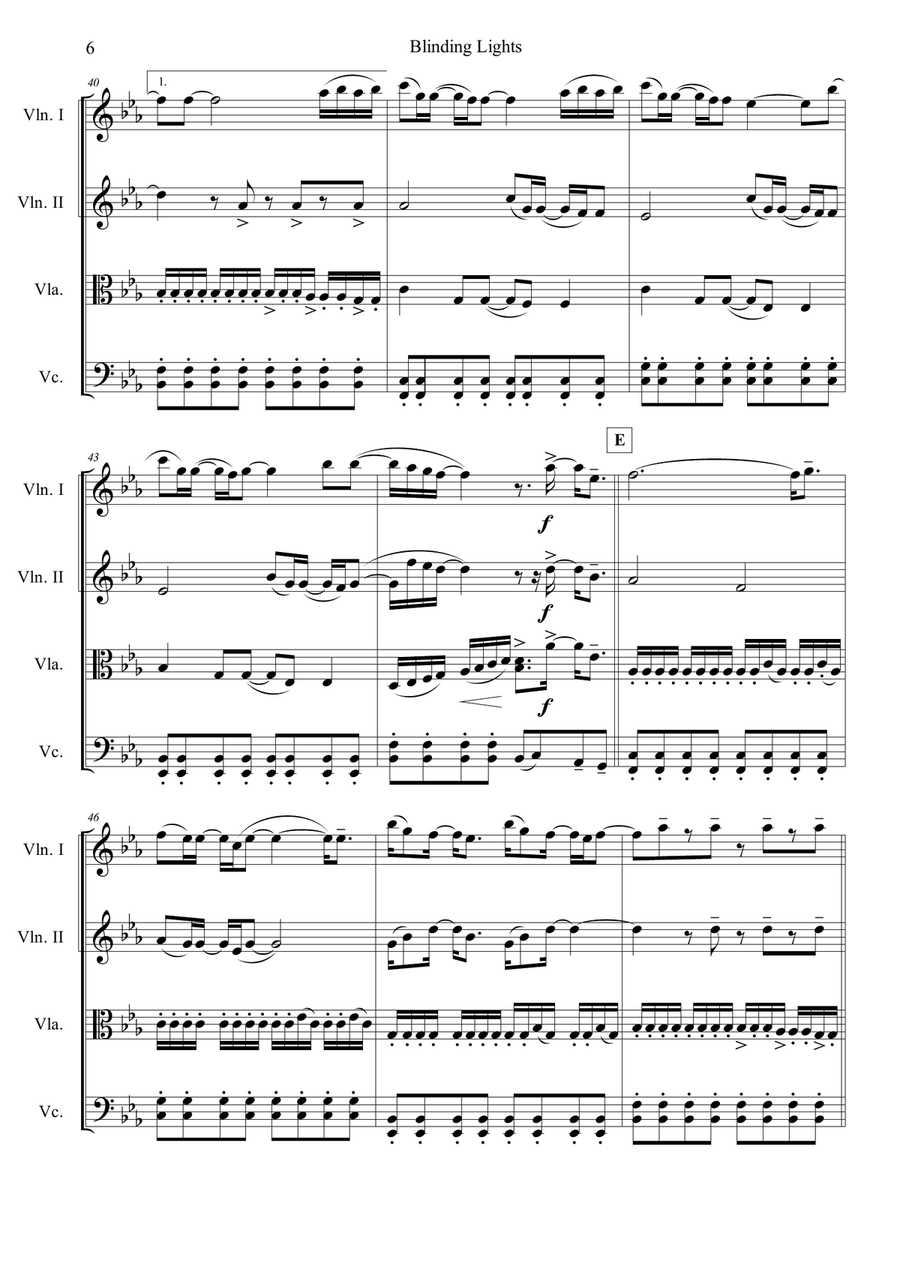 Blinding Lights String Quartet scores gallery preview page 6
