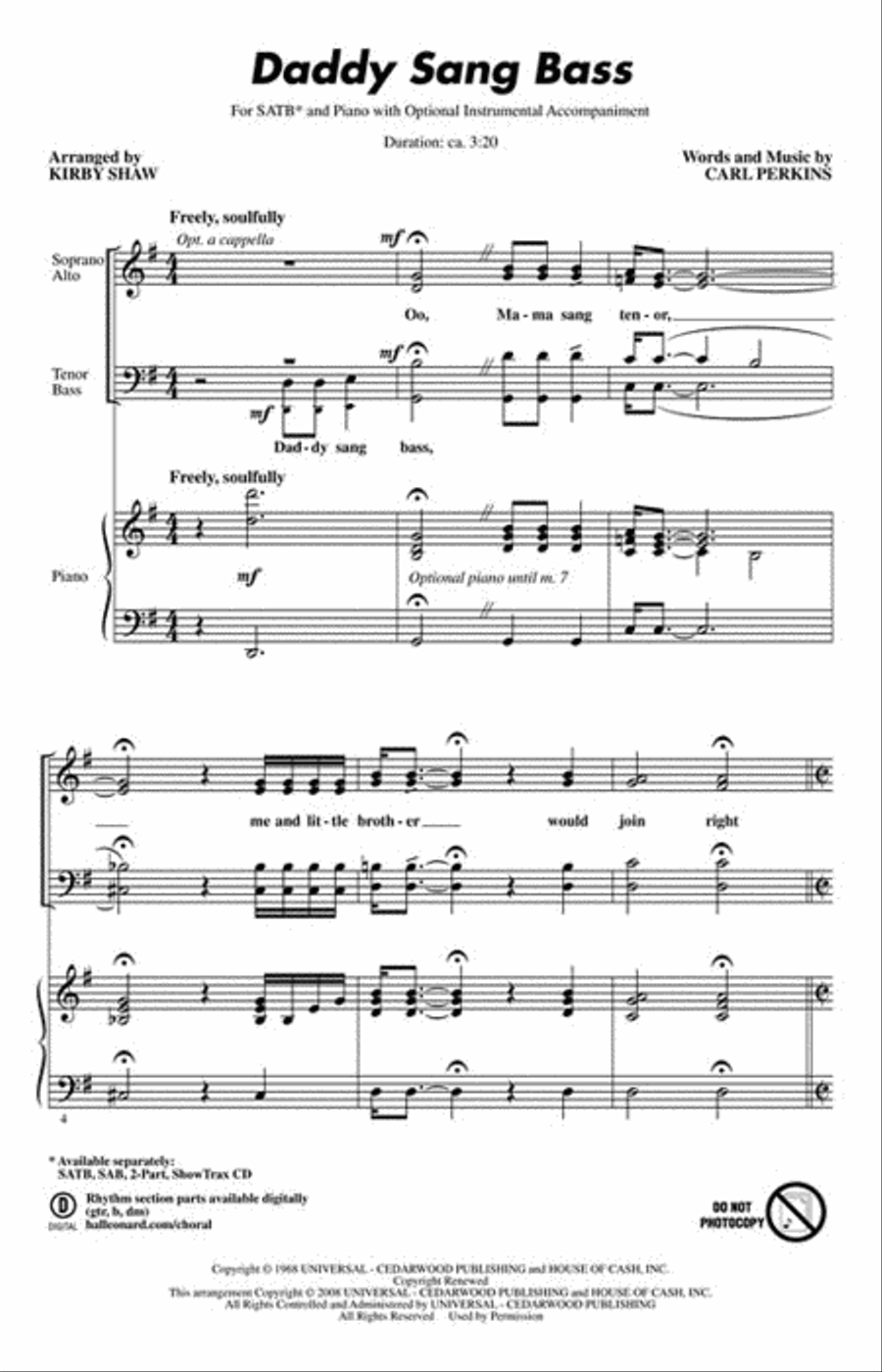 Daddy Sang Bass 4-Part scores gallery preview page 2