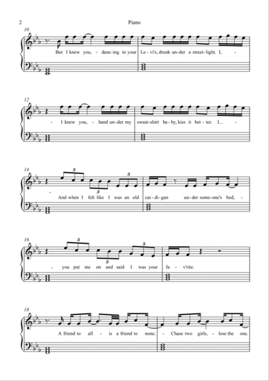 Cardigan Piano, Vocal, Guitar scores gallery preview page 2