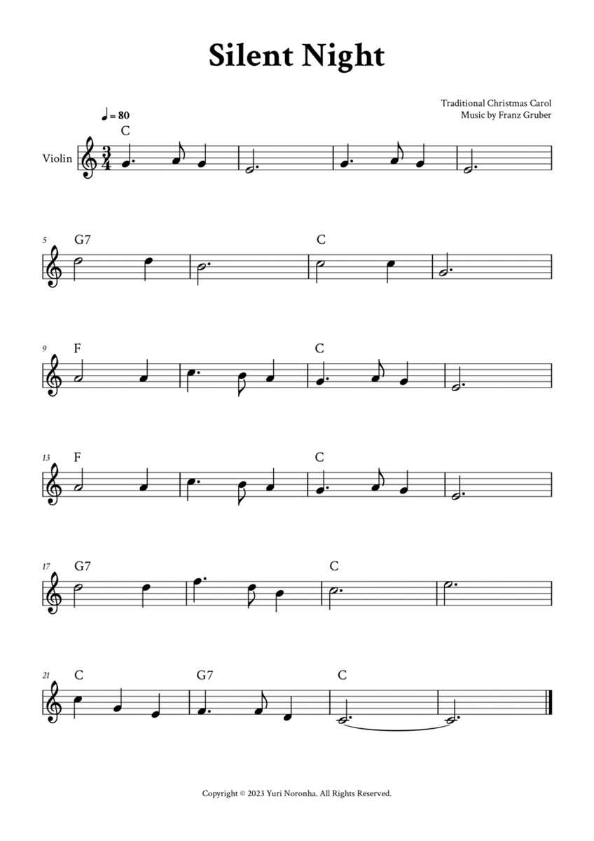 Silent Night - Violin in C (with Chords) image number null
