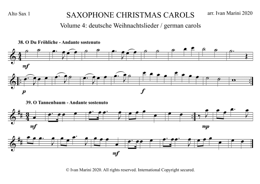 SAXOPHONE CHRISTMAS CAROLS vol. 4 - 12 world famous German Carols for Sax Quartet (SATB or AATB) Saxophone Quartet scores gallery preview page 1