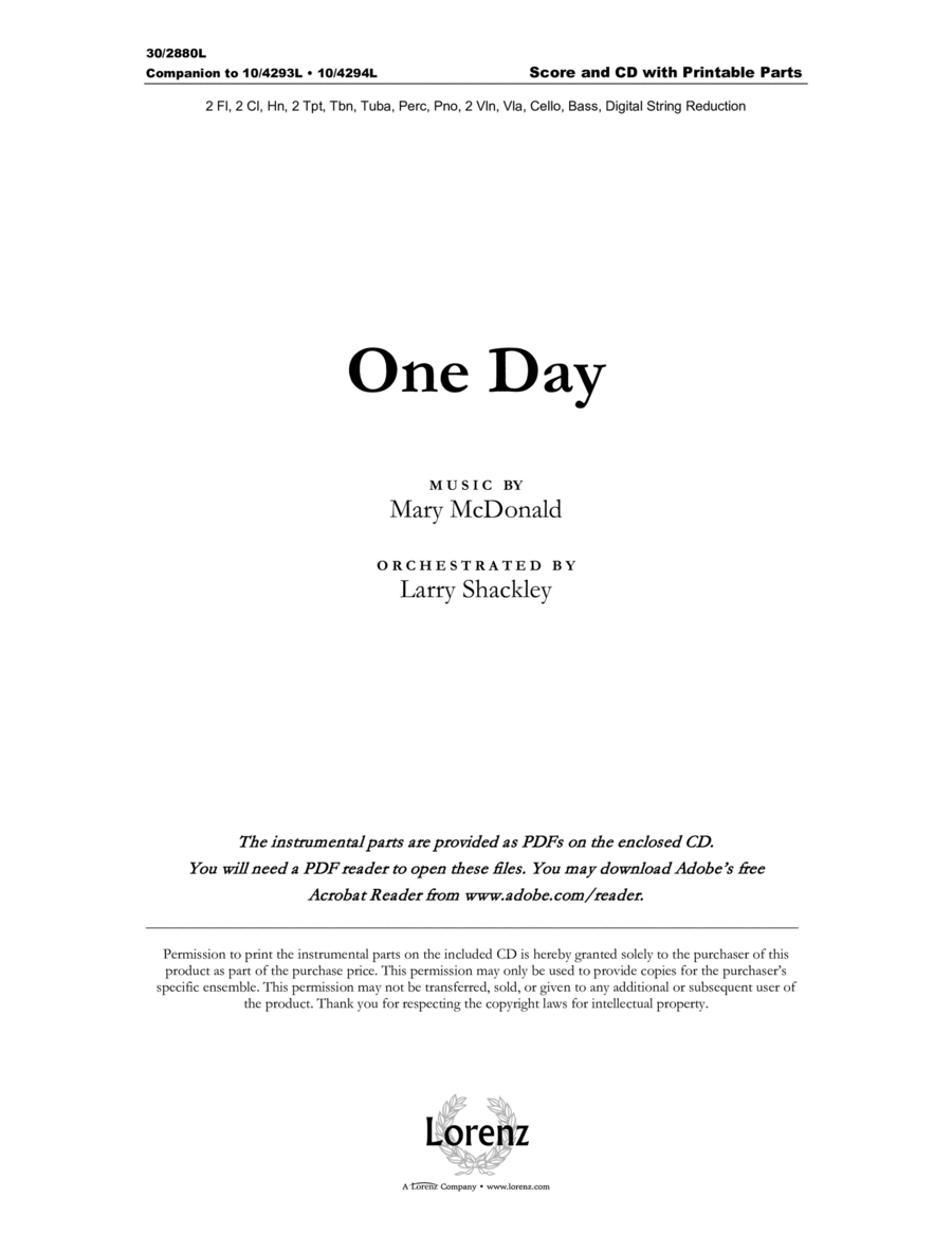 One Day - Chamber Orch Score and Parts
