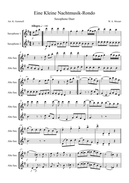 Eine Kleine Nachtmusik – Rondo: Saxophone Duet (2 altos or 2 tenors) image number null