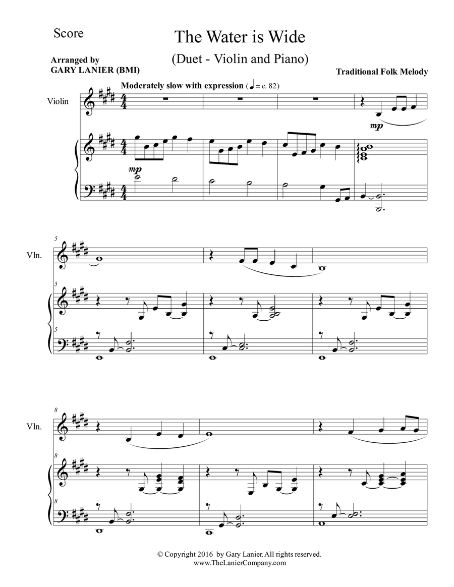 THE WATER IS WIDE (Violin & Piano with Parts) Violin Solo scores gallery preview page 2