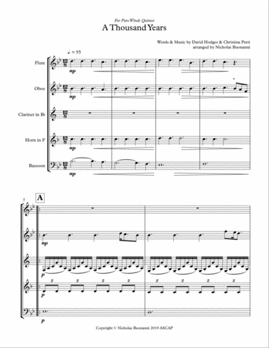 A Thousand Years Woodwind Quintet scores gallery preview page 1