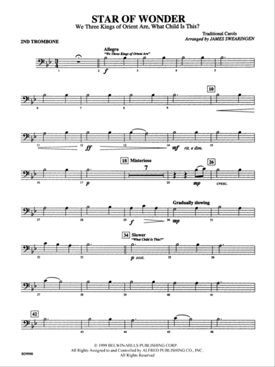 Star of Wonder: 2nd Trombone Concert Band scores gallery preview page 1