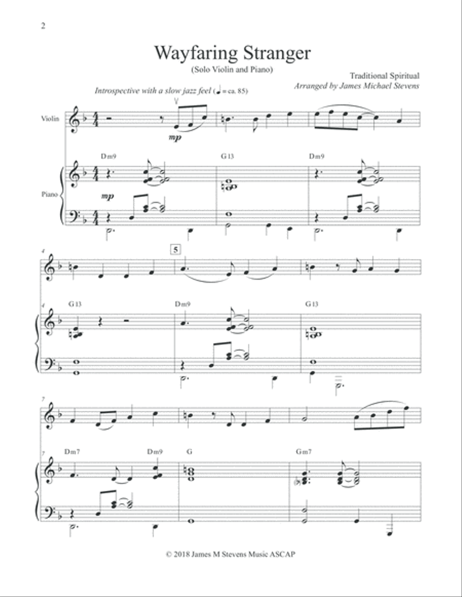 Wayfaring Stranger - Slow Jazz Violin & Piano Violin Solo scores gallery preview page 2