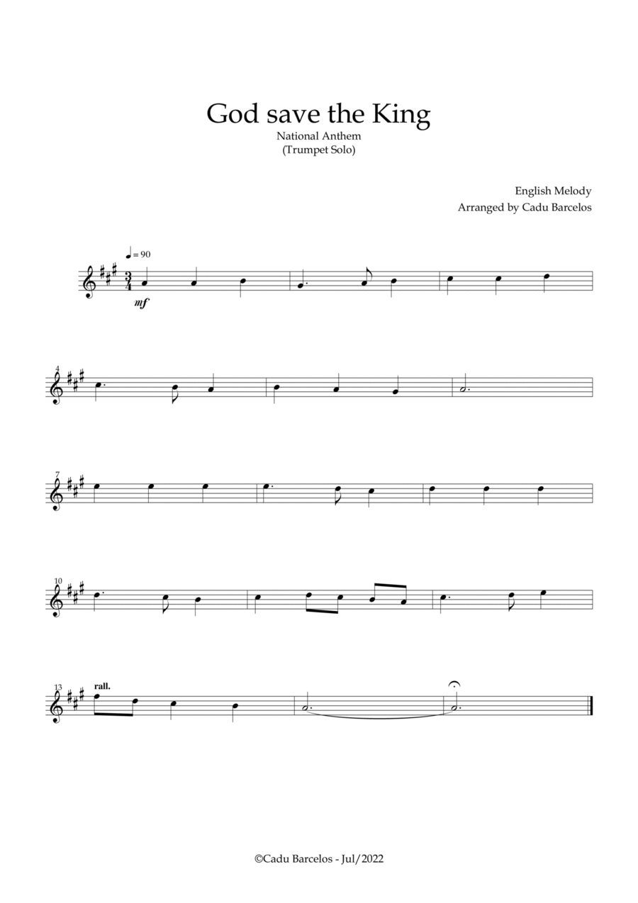 God save the King (Trumpet solo) B-Flat Trumpet scores gallery preview page 1