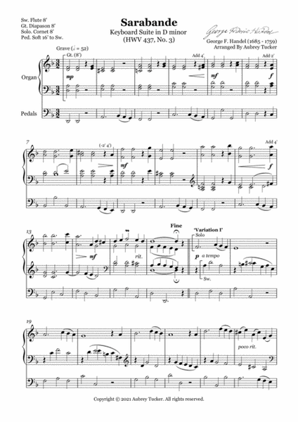 Organ: Sarabande from Keyboard Suite in D minor (HWV 437, No. 3) - George F. Handel image number null