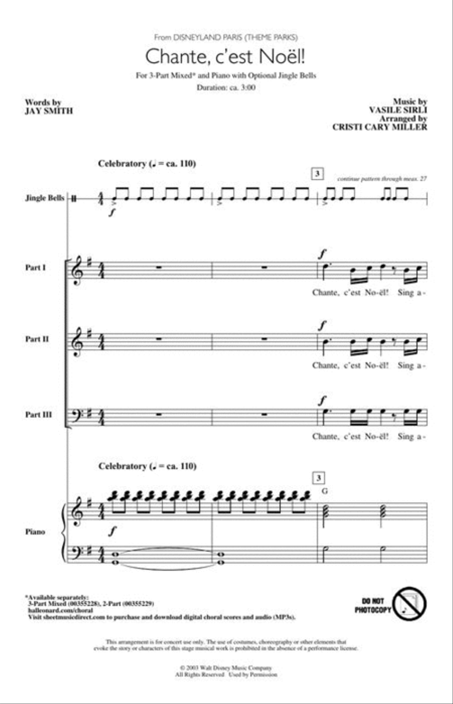 Chante, C'est Noel (from Disneyland Paris Theme Parks) 3-Part scores gallery preview page 4