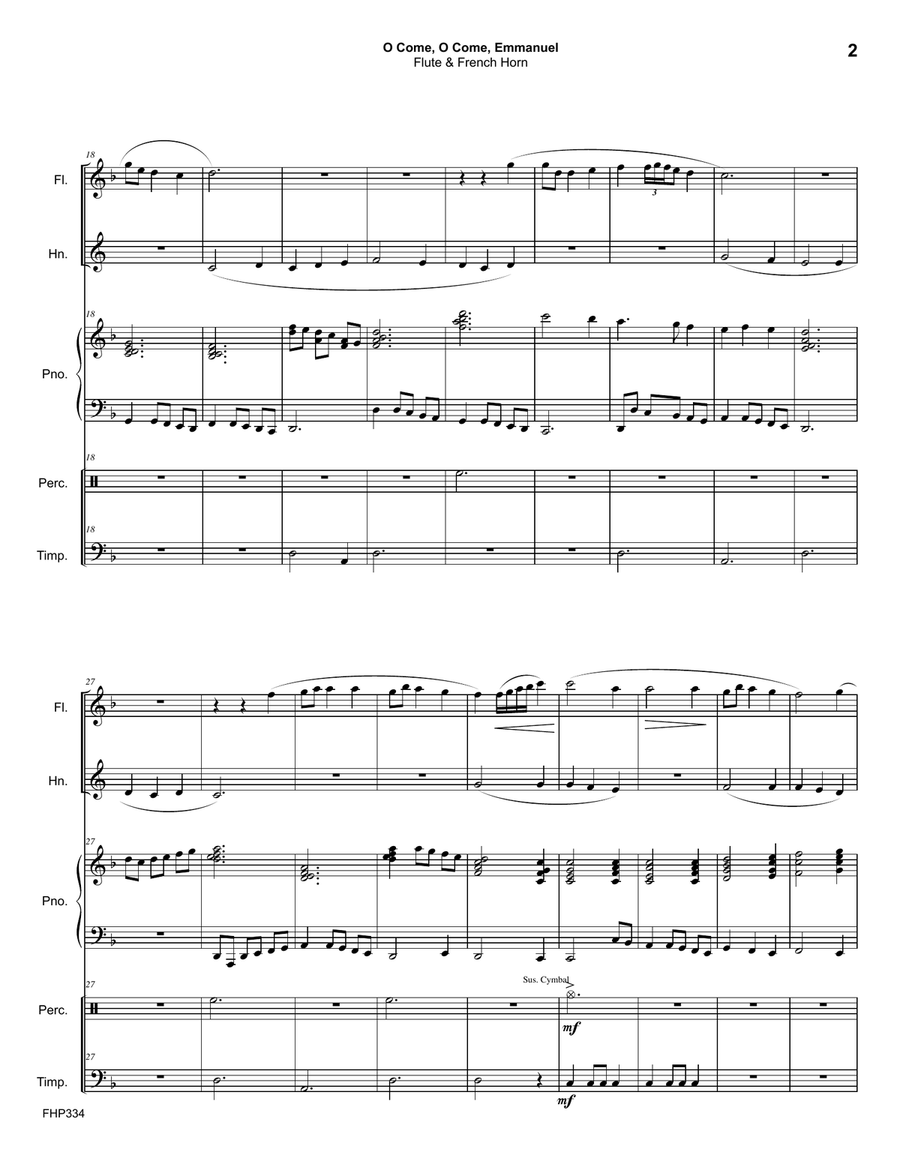 O COME, O COME EMMANUEL/COME THOU LONG-EXPECTED JESUS - FLUTE & HORN with Piano & opt Perc #334 Small Ensemble scores gallery preview page 2