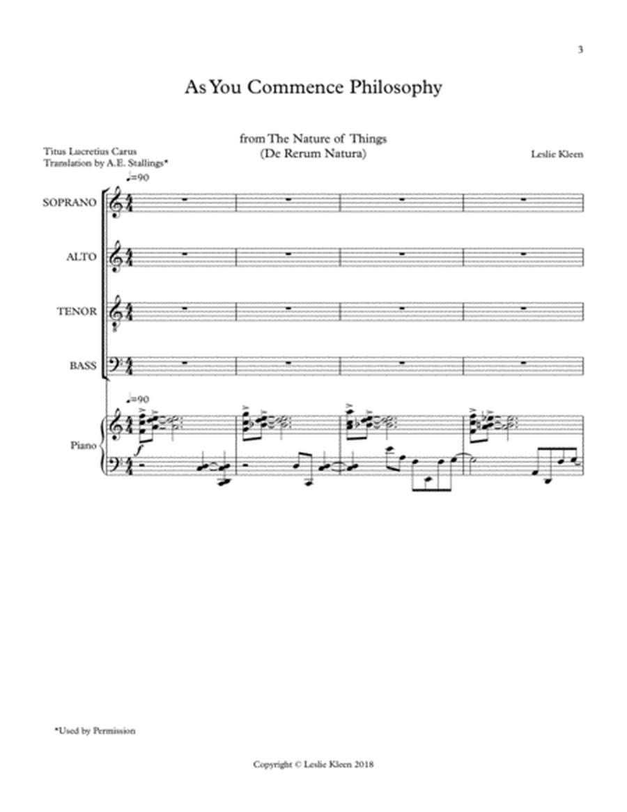 As You Commence Philosophy for SATB Chorus, Tenor and Soprano solos and Piano